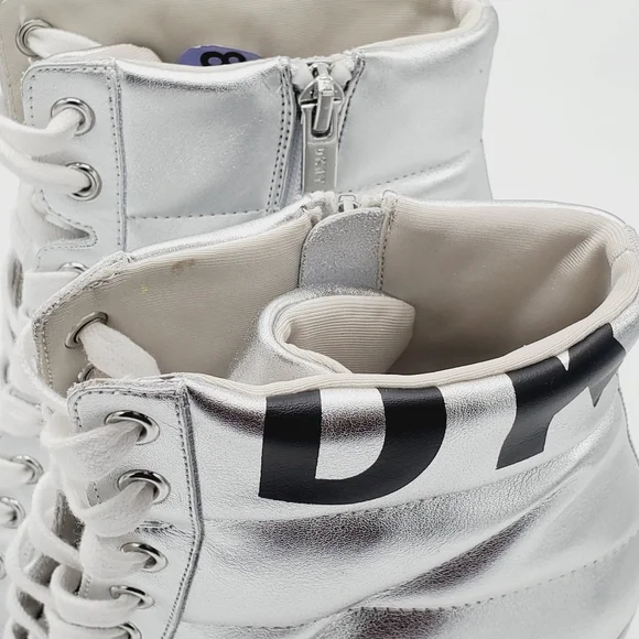 DKNY SILVER METALLIC WEDGE WOMEN SHOES SZ 8.5 - Picture 4 of 5